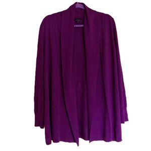 100% Merino Wool Shawl Collar Open Cardigan • Grape • Size L